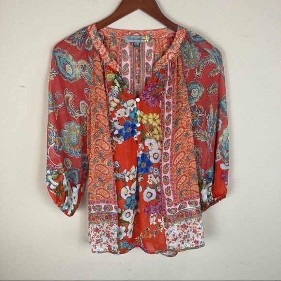 Figueroa&Flower Anthropologie Floral Patterned Tunic Split Neck Size Sm. Womens - Picture 2 of 12